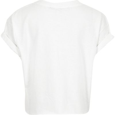 Girls white print cropped t-shirt